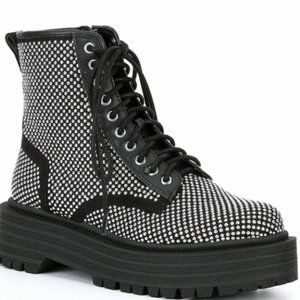 GIANNI BINI BLACK STUDDED COMBAT BOOTS NWOB